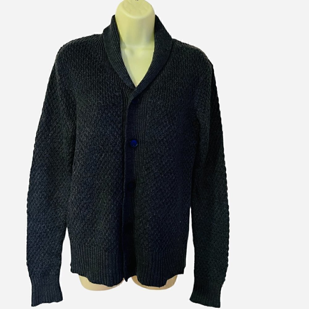 𝅺GEORGE Gray Ribbed Knit Long Sleeve Button Cardigan Sweater. Size Small